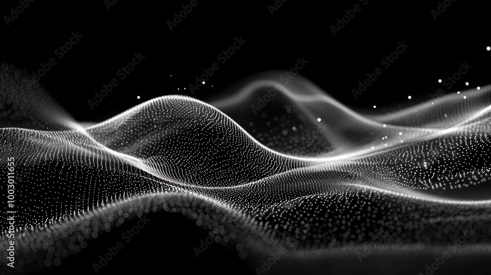 Abstract digital wave of particles in black white Abstract digital wave of particles in black white