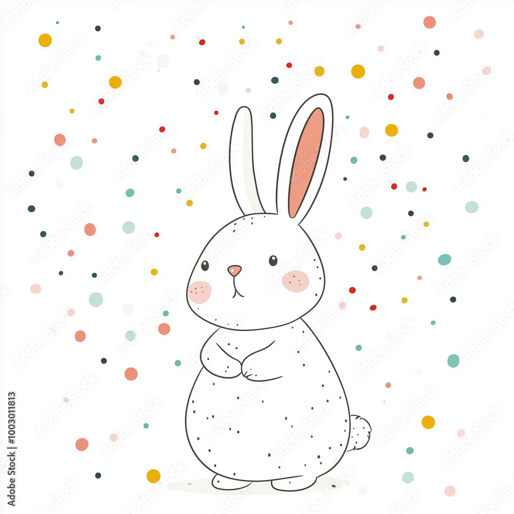 Cute cartoon bunny with confetti on white background Cute cartoon bunny with confetti on white background