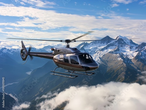 Majestic Helicopter Adventure in Snow-Capped Mountains - Aerial Exploration of Alpine Peaks photo