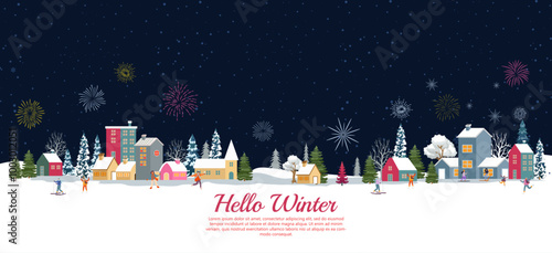 hello winter season with people having fun doing outdoor activities in the night