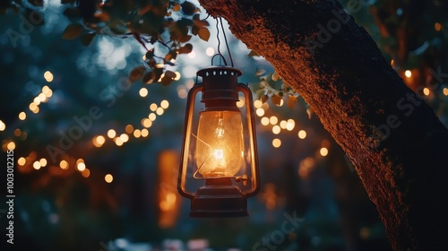 Warm Lantern Glow in Evening Garden Setting