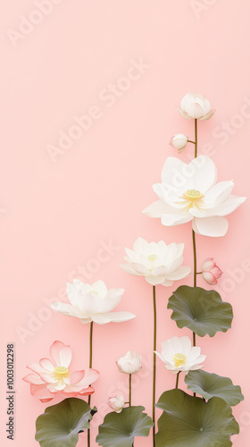 Elegant lotus flowers with soft pink background create serene atmosphere