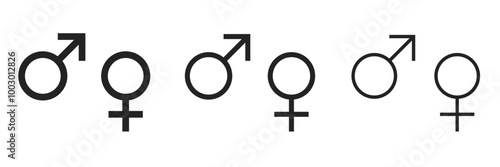 Sex man boy and woman girl as Mars and Venus black isolated illustration set. Vector icons in flat style