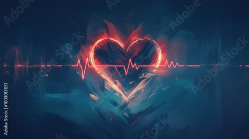 A vibrant heart graphic pulsates with life, a glowing heartbeat symbolizing love, passion, and the strength of the human spirit.