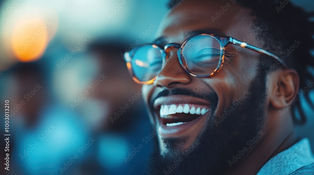 A person wearing clear glasses smiles warmly against a softly blurred background, exuding happiness, contentment, and an inviting aura of friendliness. A person wearing clear glasses smiles warmly against a softly blurred background, exuding happiness, contentment, and an inviting aura of friendliness.
