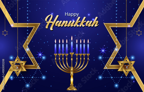 Happy Hanukkah background with creative symbols of Judaism for cover, card, poster
