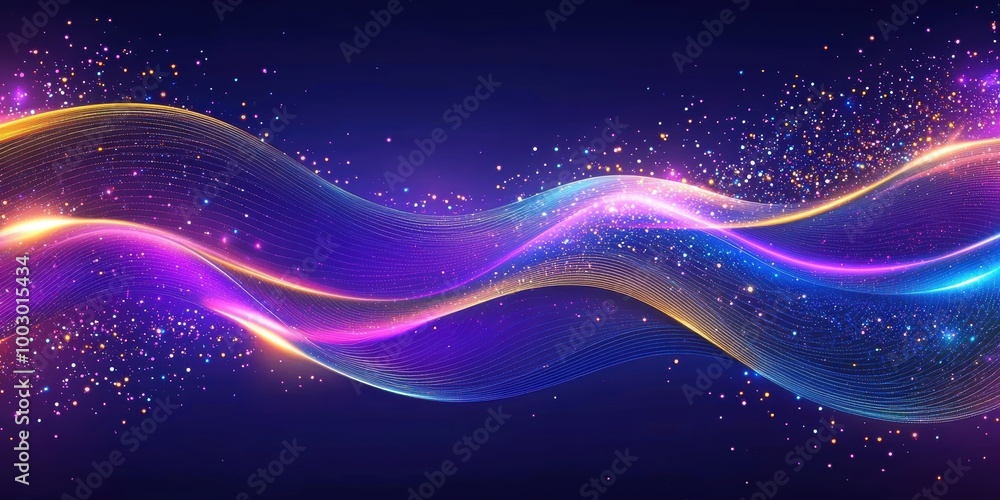 Obraz premium Vibrant abstract particle waves on dark background