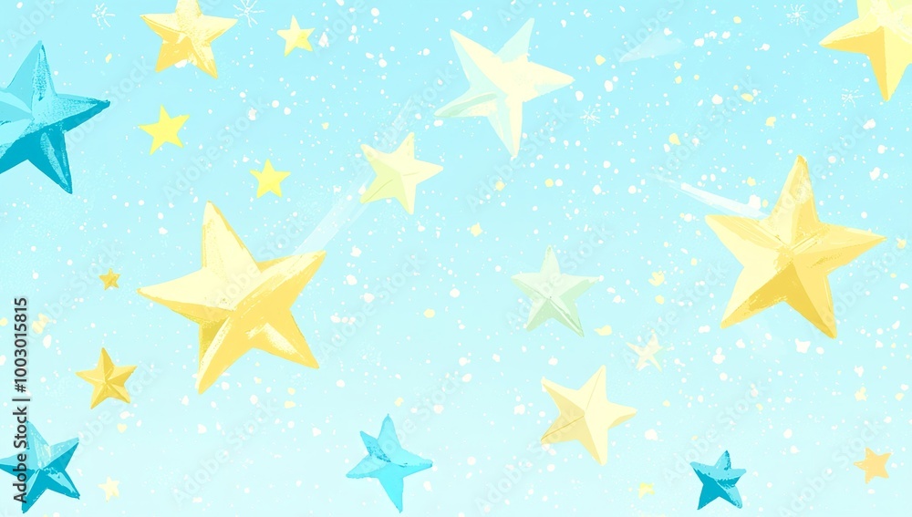 Cute cartoon-style background with yellow and blue stars, shooting out from... Cute cartoon-style background with yellow and blue stars, shooting out from...
