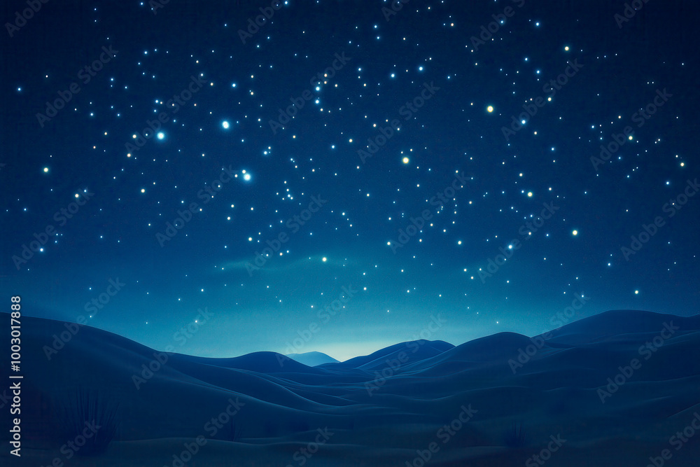 Mystical desert night, with sand dunes silhouetted against a sky ablaze with countless stars Mystical desert night, with sand dunes silhouetted against a sky ablaze with countless stars