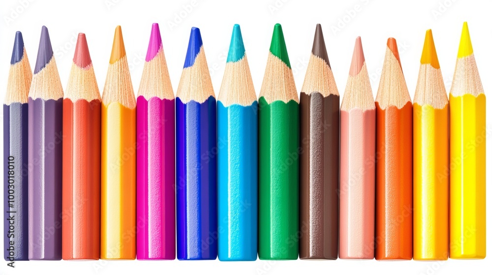 Fototapeta premium Vector illustration of a set of colored pencils in various hues, isolated on a white background. Suitable for use in educational, artistic, or design-related projects.