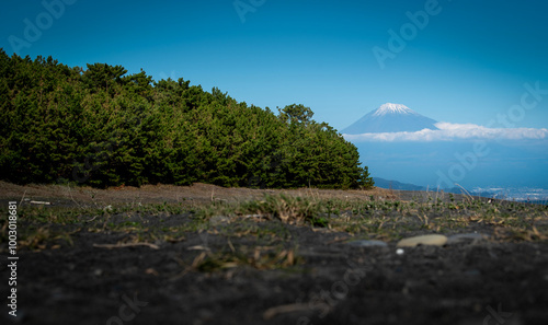 Mt. Fuji with beach at daytime in Miho no Matsubara, Shizuoka, Japan photo