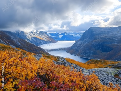 Norway Trolltunga autum landscape with clouds photo