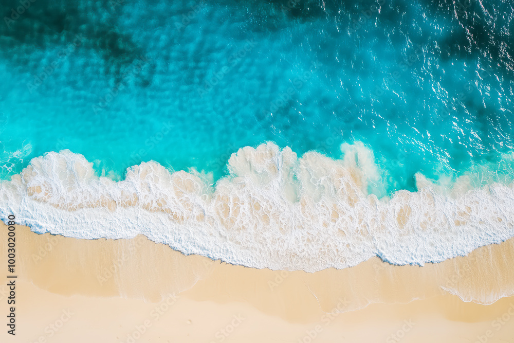 Obraz premium Pristine beach with crystal-clear turquoise waters lapping gently against the shore