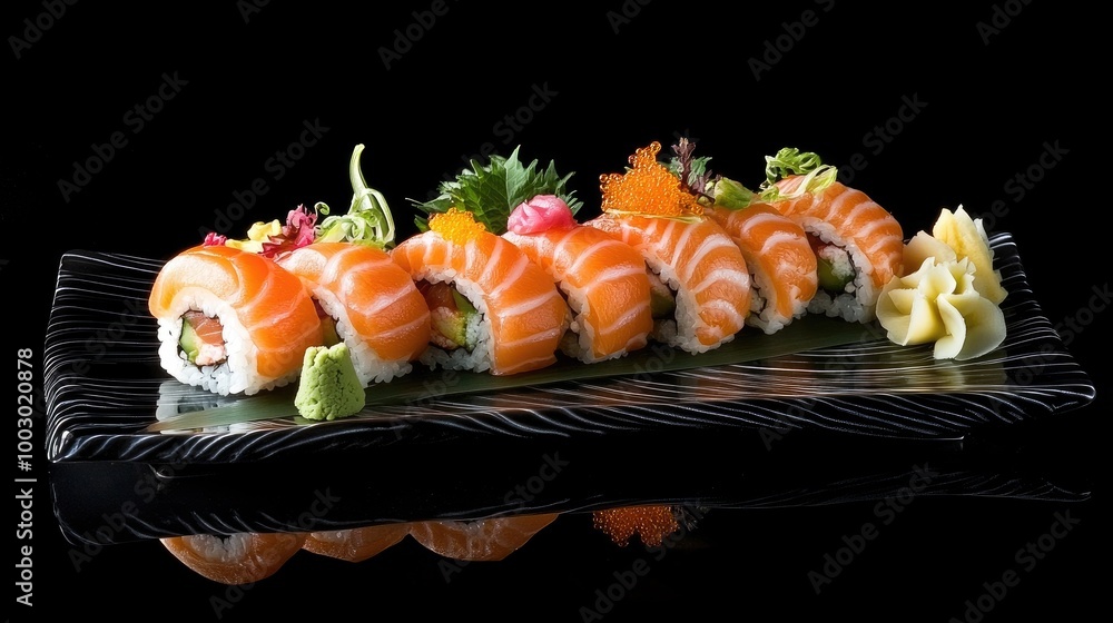 Fresh Sushi Rolls on Elegant Plate Fresh Sushi Rolls on Elegant Plate