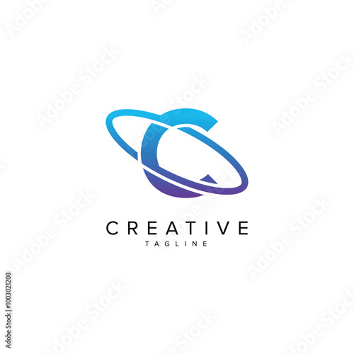 Modern Letter C and Planet Logo Design. Initial Vector Template.