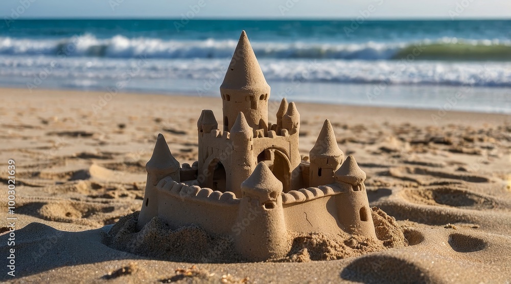 Tiny Sand Castle Sitting on the Shoreline Near the Ocean Tiny Sand Castle Sitting on the Shoreline Near the Ocean