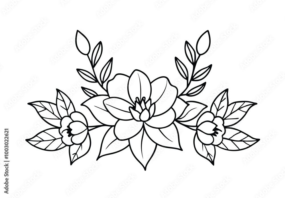 Fototapeta premium Floral Outline Drawing