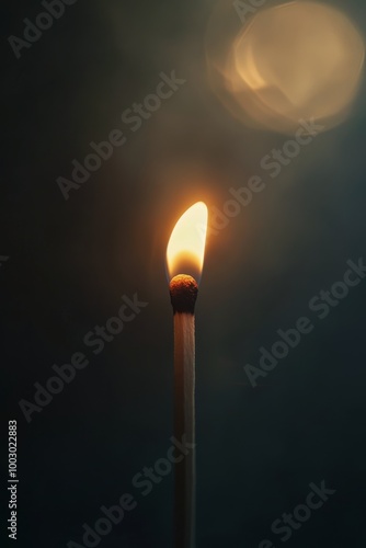 A lit matchstick casting warm light in a darkened surroundings at evening