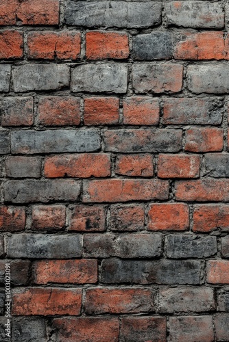 Textured brick wall with weathered mortar and peeling plaster in an urban setting