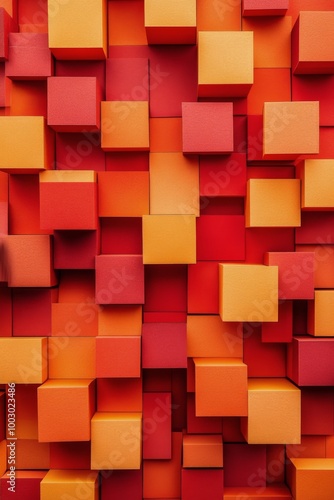 Colorful wooden blocks arranged in a vibrant pattern showcasing red and orang...