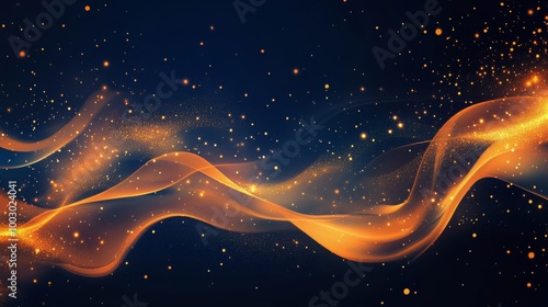 Abstract glowing waves with particles in dark background creating a dynamic v...