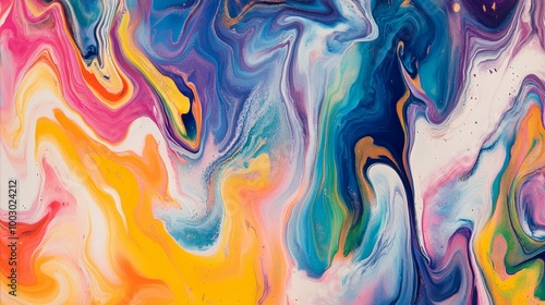 Vibrant abstract swirling colors in blue, yellow, and pink creating a mesmeri...