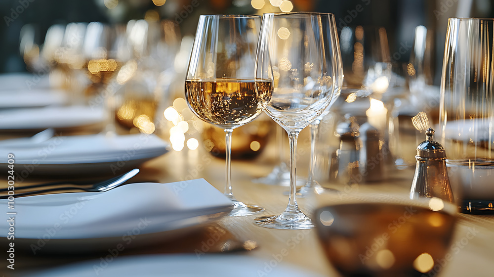 decorated table With wine glasses in a luxury location decorated table With wine glasses in a luxury location