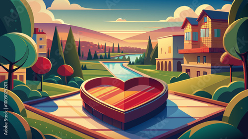 A scenic view of a heart-shaped pool surrounded by nature, symbolizing romantic getaways, love, and tranquility.