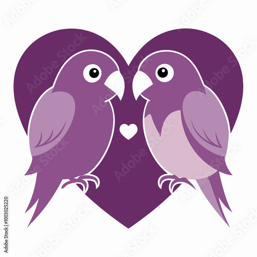 A sweet illustration of two love birds sitting closely within a heart-shaped frame, representing love, bonding, and affection.