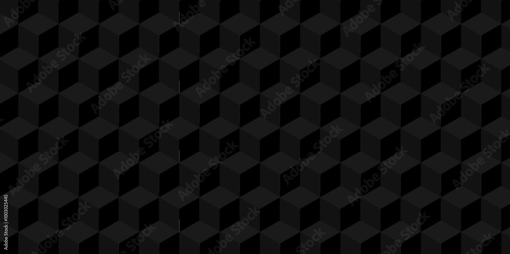 Vector dark black geometric minimal cube hexagon surface texture metallic surface tiles smooth mosaic design. minimal black cubies block thin smooth structure isometric grid banner and wallpaper. Vector dark black geometric minimal cube hexagon surface texture metallic surface tiles smooth mosaic design. minimal black cubies block thin smooth structure isometric grid banner and wallpaper.