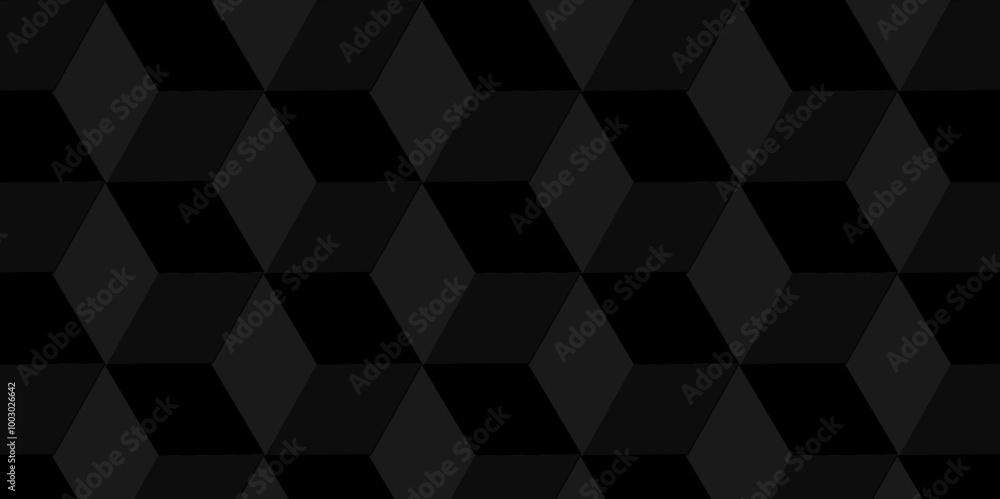 Obraz premium Vector dark black geometric minimal cube hexagon surface texture design. minimal black cubies block and mete glossy thin smooth structure isometric grid banner and wallpaper. 