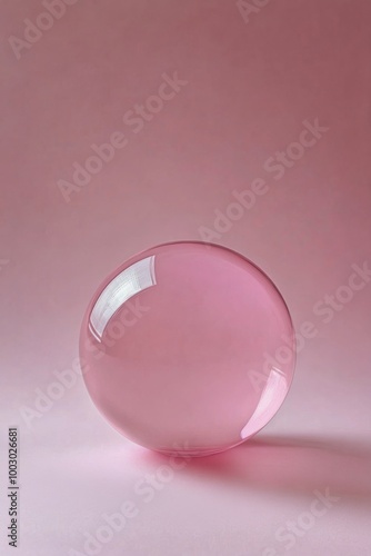 Delicate pink glass sphere resting on a soft pastel background with gentle re...