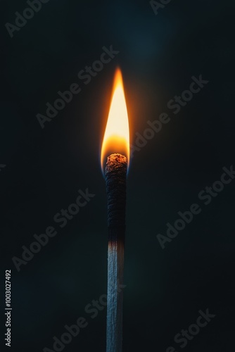 A lit matchstick casting warm light in a darkened surroundings at evening