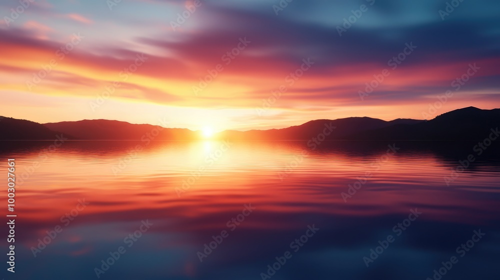 Fototapeta premium Serene Sunset Over Calm Lake Waters