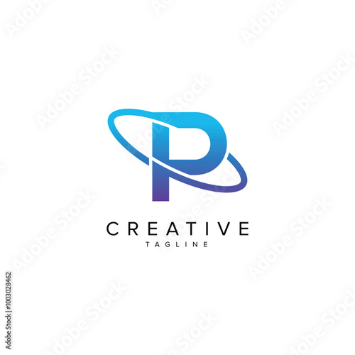 Modern Letter P and Planet Logo Design. Initial Vector Elements.