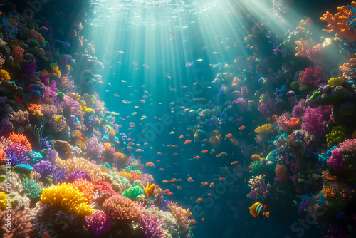 Wallpaper Mural Vibrant coral reef teeming with colorful fish and other marine life, beneath the clear blue waters of the ocean Torontodigital.ca