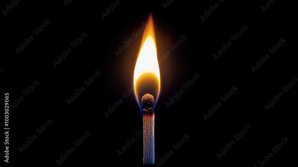 A match igniting with a bright flame against a dark background in a moody atmosphere at night A match igniting with a bright flame against a dark background in a moody atmosphere at night
