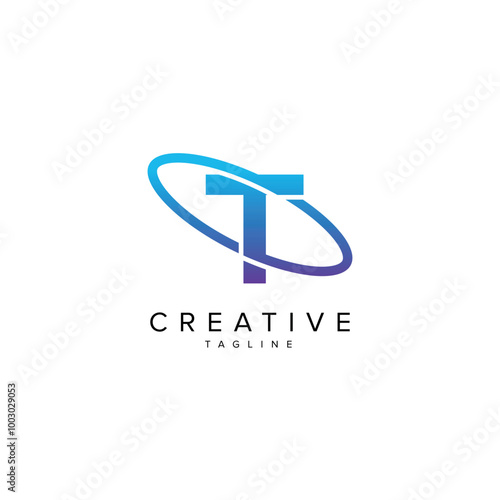 Modern Letter T and Planet Logo Design. Initial Vector Elements.