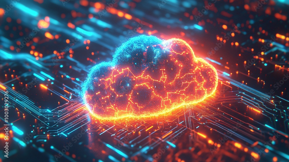 Digital Abstract Cloud Surrounded by Virtual Elements Digital Abstract Cloud Surrounded by Virtual Elements