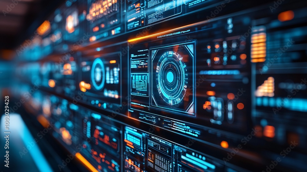 Futuristic Digital Interface with Data Streams Display Futuristic Digital Interface with Data Streams Display