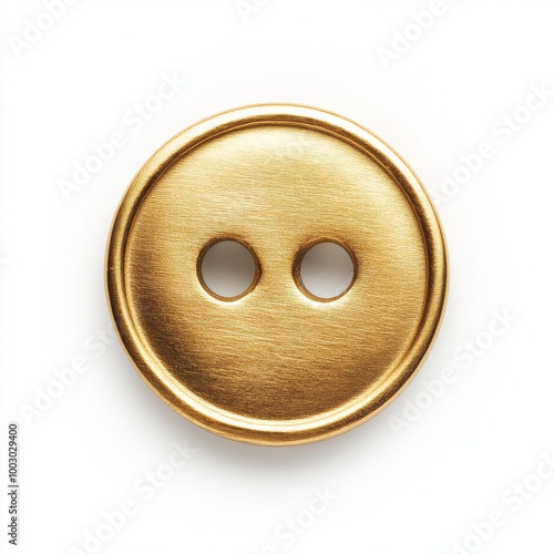 Isolated on a white background, a shiny gold button with four holes photo