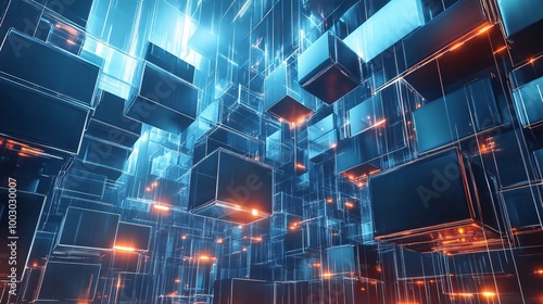 Glowing Digital Cubes in a Futuristic Environment