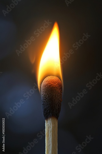 A lit matchstick casting warm light in a darkened surroundings at evening