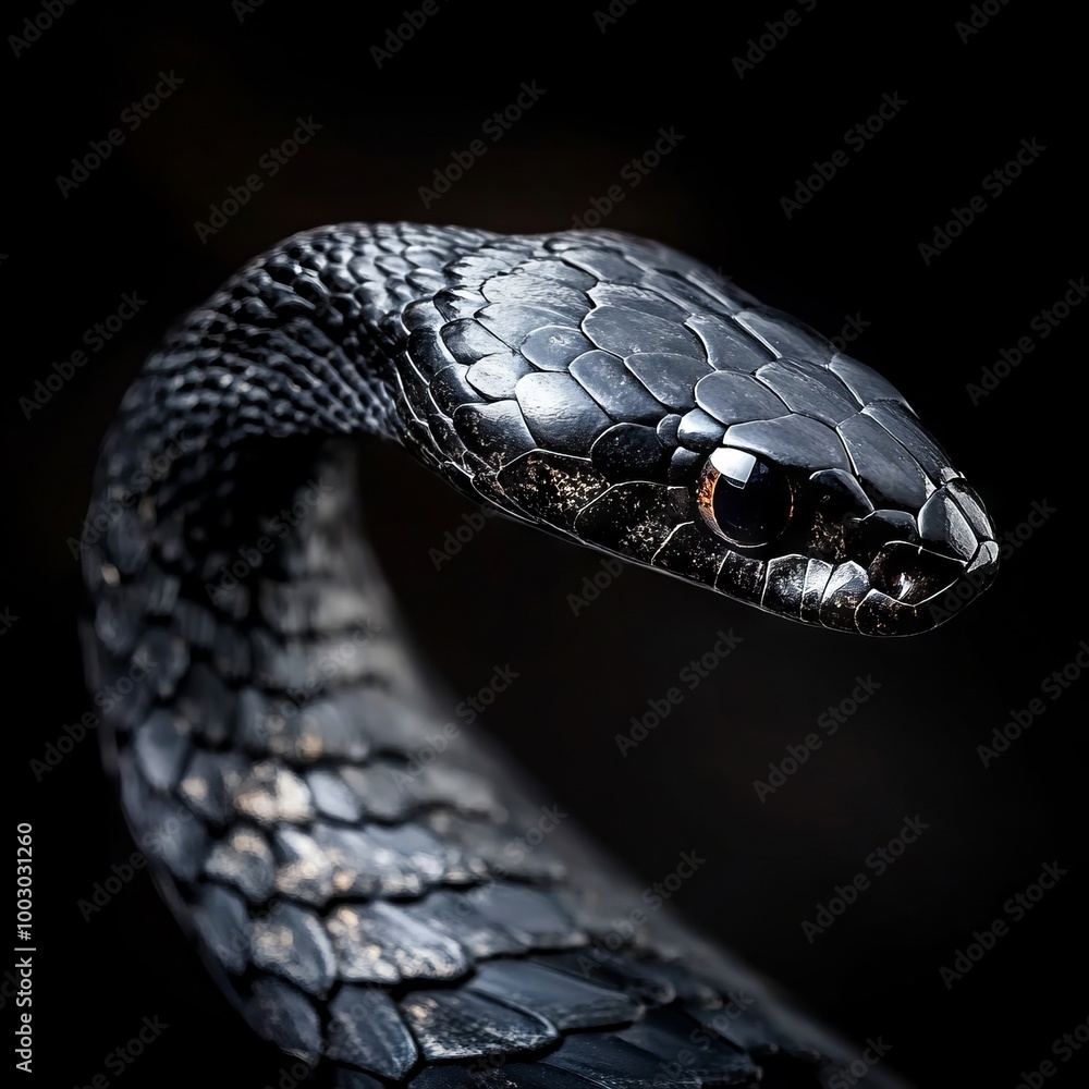 Obraz premium A close up of a black snake on a black background