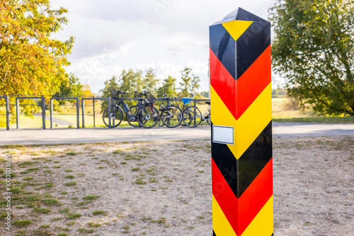 Closed German border crossing. Border post. Concept. state border, traffic restrictions, Border protection