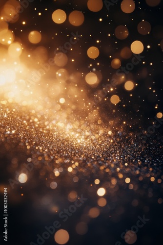 Captivating golden particles illuminated by radiant light in a dark environme...
