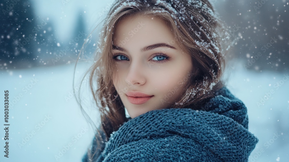 Beautiful woman posing in the snow on a winter day. Copyspace. Beautiful woman posing in the snow on a winter day. Copyspace.