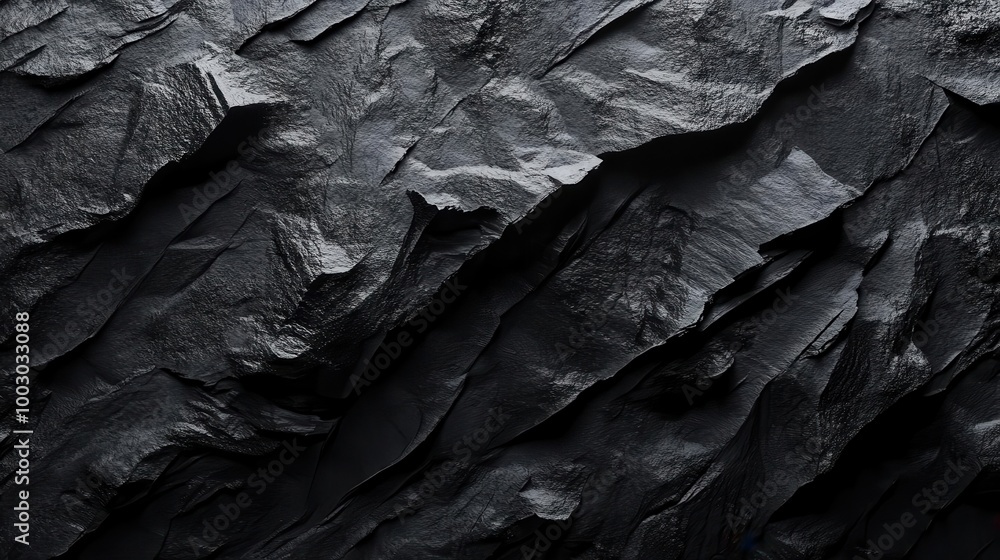 rugged black stone surface with deep crevices and sharp edges dramatically lit to emphasize texture and shadows creating an abstract landscape of peaks and valleys rugged black stone surface with deep crevices and sharp edges dramatically lit to emphasize texture and shadows creating an abstract landscape of peaks and valleys