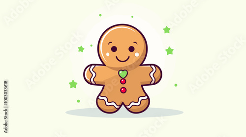 Cute Gingerbread Man Smiling With Festive Stars