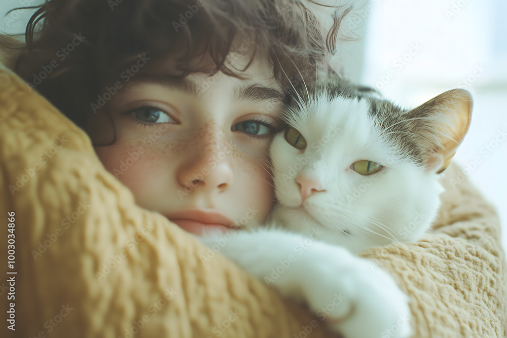Smiling little girl holding a fluffy tabby kitten, a beautiful bond of friendship Smiling little girl holding a fluffy tabby kitten, a beautiful bond of friendship